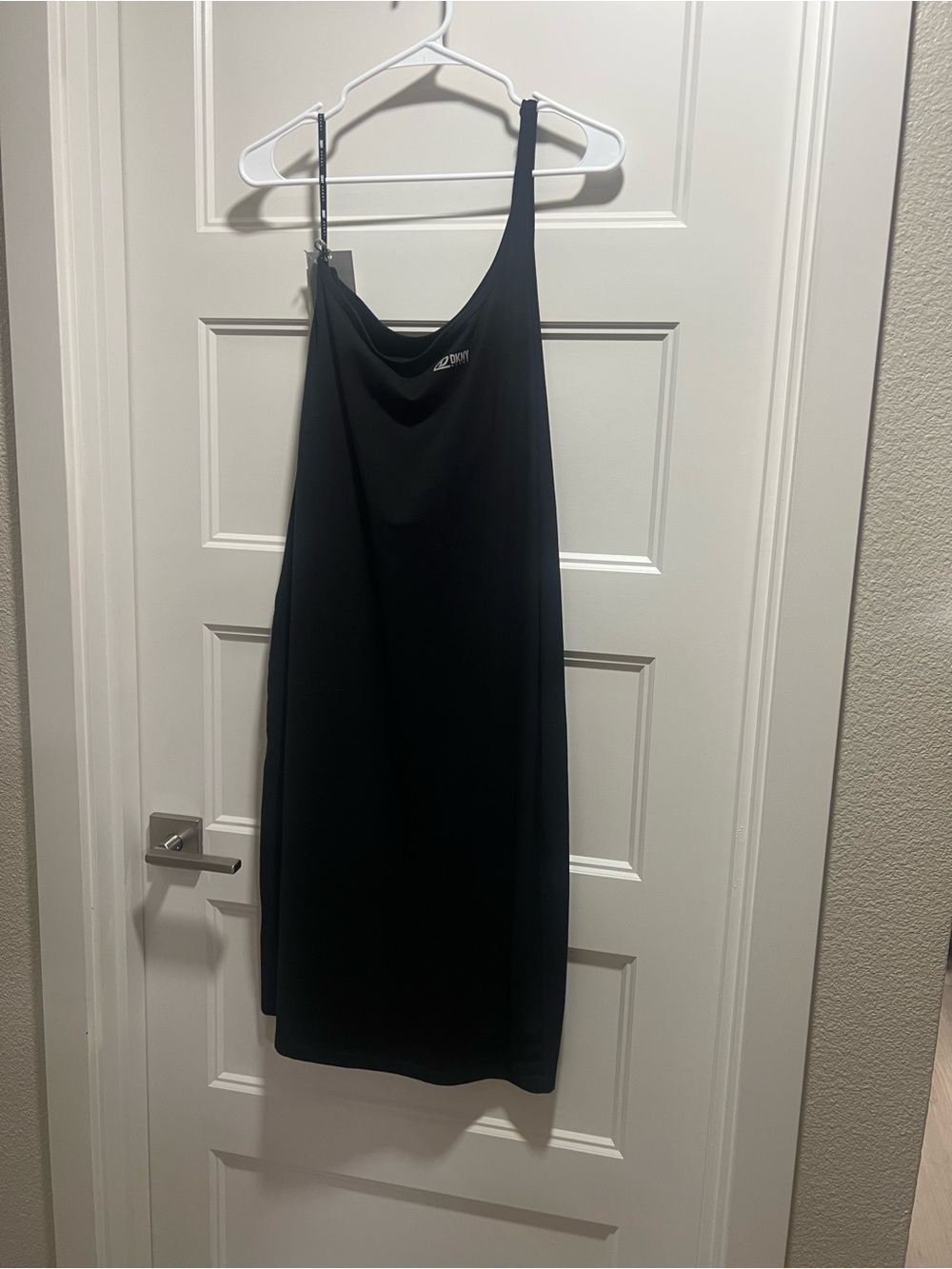 DKNY One-Shoulder Black Slip Dress
